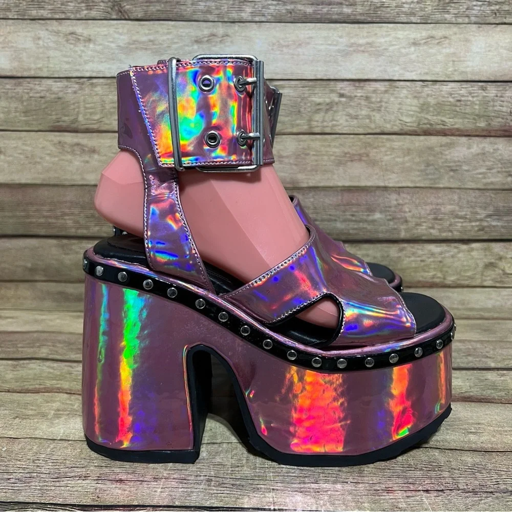 Demonia Pink Florescent Camel Platform Sandals